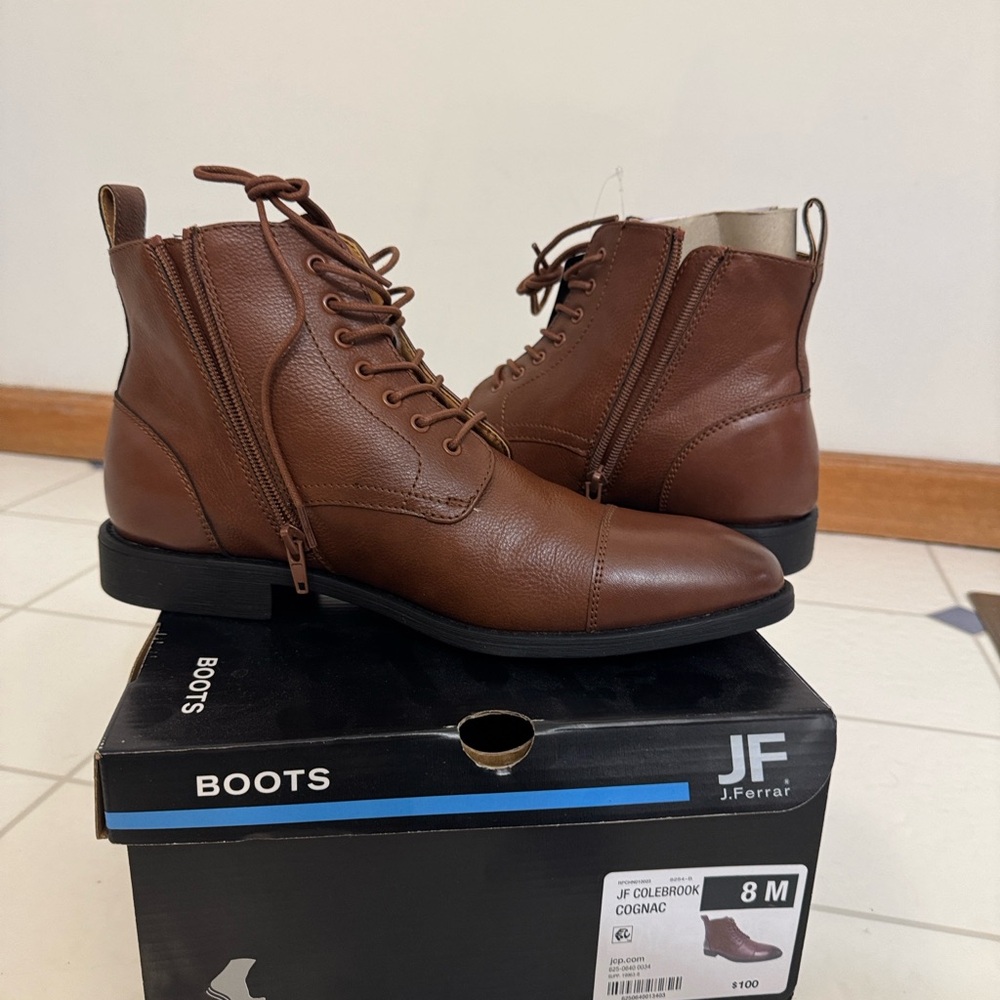 jf j.ferrar Brown Leather Lace-Up Boots